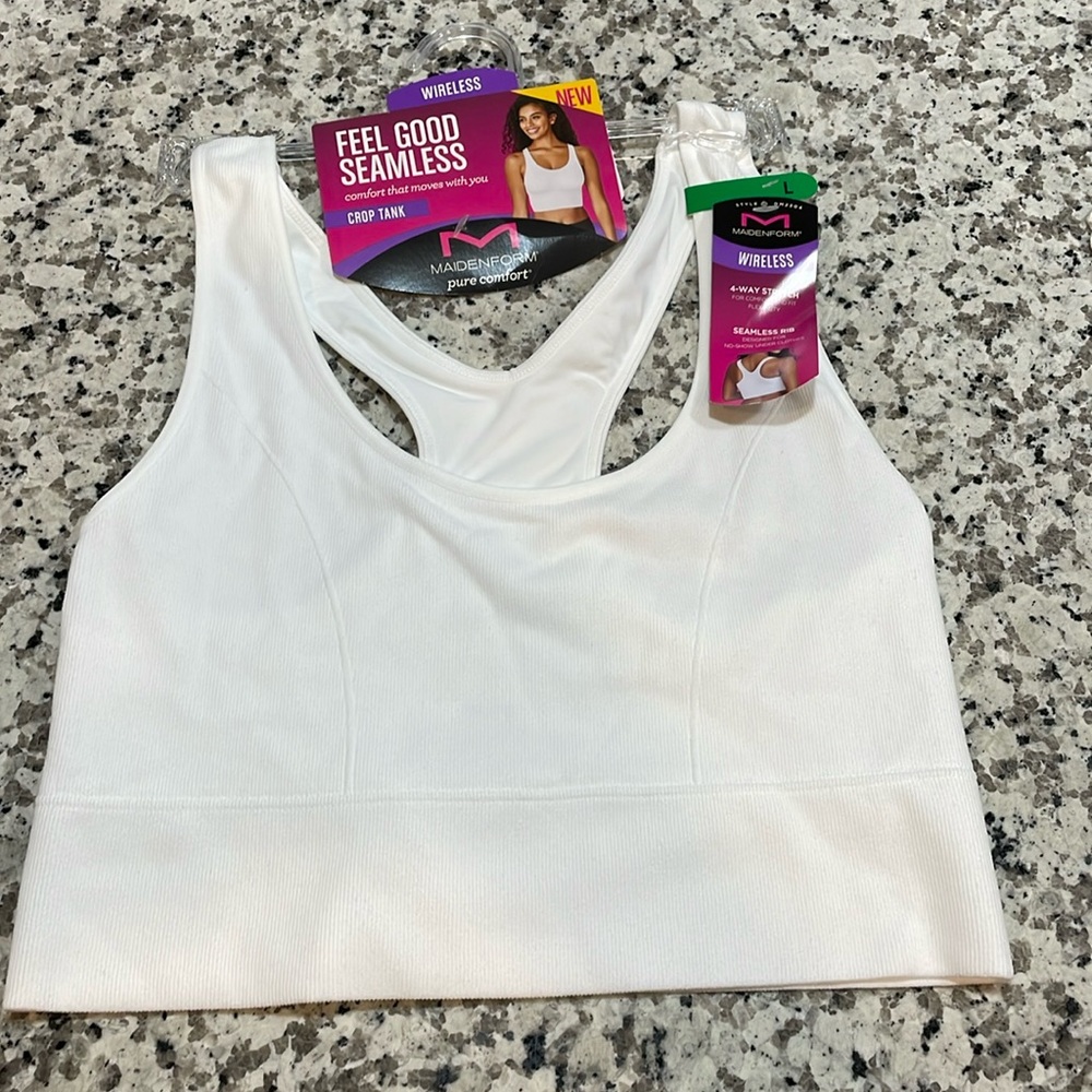 Maidenform L wireless feel good seamless white crop bra top bralette - Picture 2 of 12